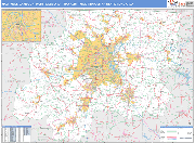 Nashville-Davidson-Murfreesboro-Franklin Metro Area Wall Map Basic Style